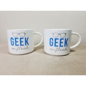 Geek On Fleek Coffee Mug Teacup 12oz Color White Blue 4" Porcelain x2
